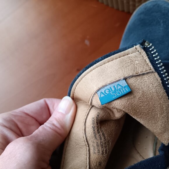 Sofft AQUA Midnight Navy Blue Suede Waterproof Wedge Booties - Picture 8 of 9